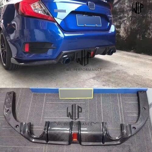 High quality Carbon fiber Rear bumper diffuser with LED Pilot lights For Honda Civic 10th Car body kit 16-17