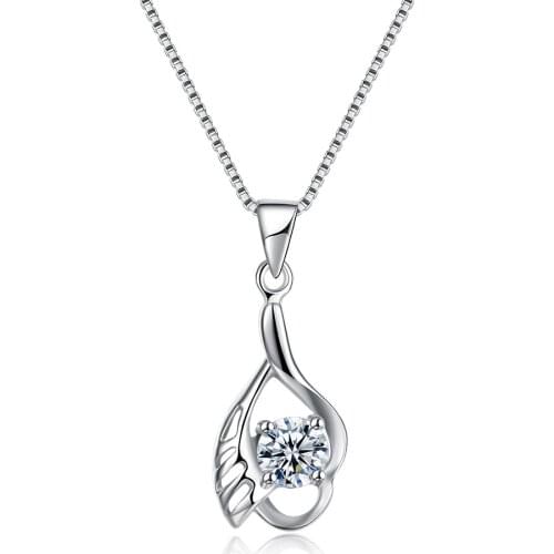 ZEMIOR 925 Sterling Silver Wings Of Love Pendant Necklaces For Women Clear Zirconia Irregular Heart Necklace Anniversary Jewelry