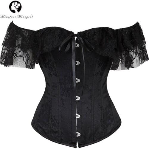 Womens Gothic Clothing Lace Up Steel Boned Slimming Firm Waist Corset Brocade Overbust Bustier Top Corset Tops to Wear Out Goth