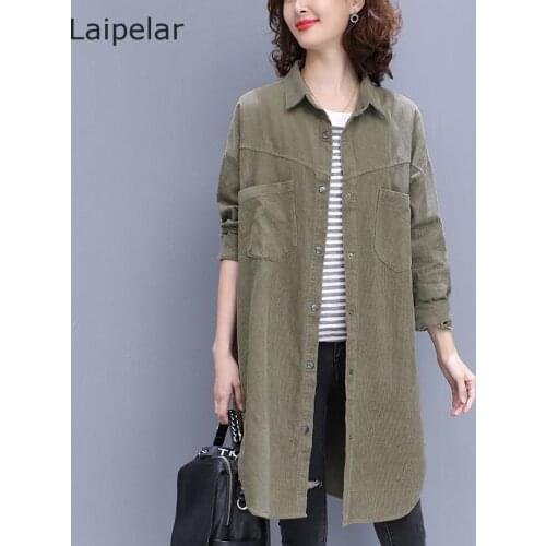 2020 Womens Fashion Mid-Length Tops Casual Long Sleeve Tops All-Match Trend Korean Loose Shirt Cardigan