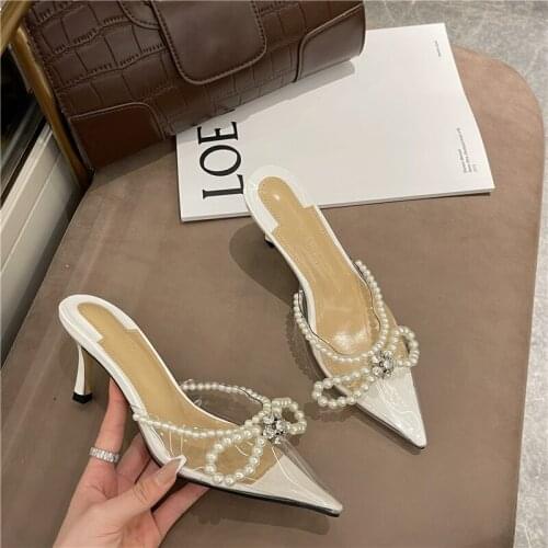 Heels Slippers Women Rhinestone Sandals Summer Shoes Woman transparent Slippers Party High Heels Pumps Wedding Zapatos De Mujer