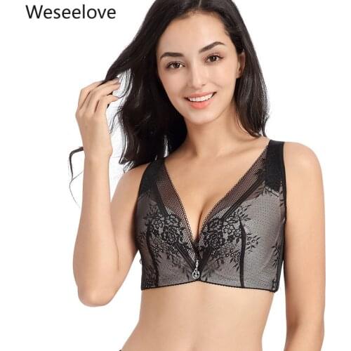 Weseelove Womens Underwear Plus Size Bra Soutien Gorge Femme Sexy Lace Bralette Push Up Bra Lingerie Breathable Gathering M20-2