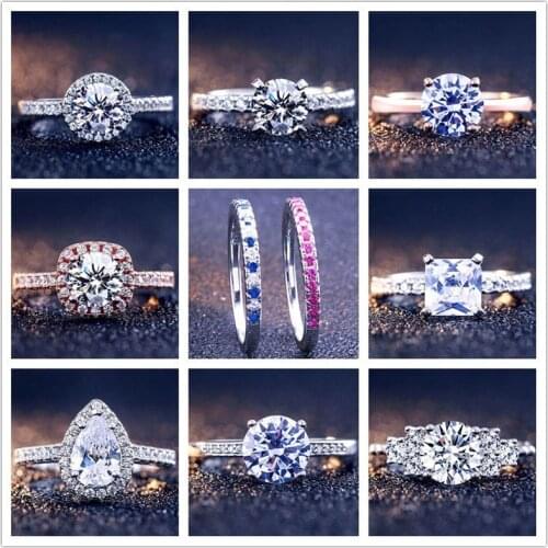 925 Silver Engagement Ring Women Platinum Plated Perfect Cut Sparkling Excellent Quality Square Water Drop Zircon Wedding Rings