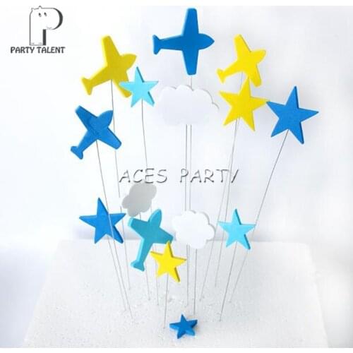 1set Plane and Sky Toppers for Boys Kids Children Birthday Party DIY Baking Cake Decoration Cake Accessory