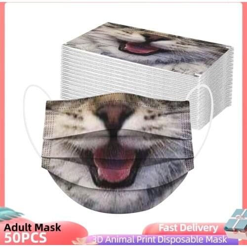 10/20/50/100pcs Adult Mascarillas Desechables Funny Animals Printing Disposable Mask Masque Halloween Mask Cosplay