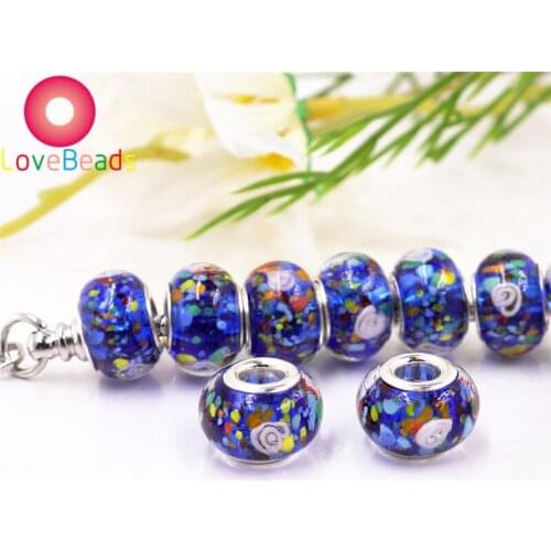 10Pcs 16x10mm Lampwork Glass 5mm Big Hole Spacer Beads Charms Murano Fit Pandora Bracelet Bangle DIY Chain Girl Jewelry Beads