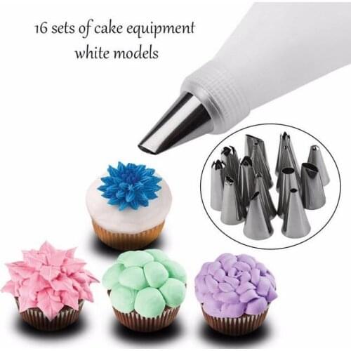 100sets 16 Pcs/Set Silicone Icing Piping Cream Pastry Bag Stainless Steel Nozzle Pastry Tips Converter DIY Cake Decorating Tools