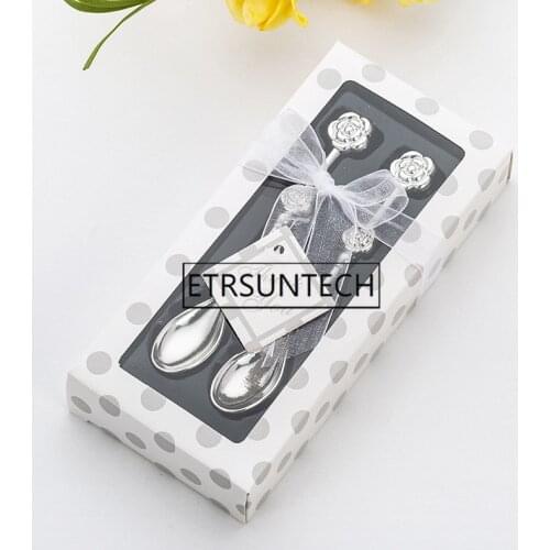 100sets Exquisite Couple Rose Coffee Spoon Wedding Valentines Day Party Favor and Gift for Guest