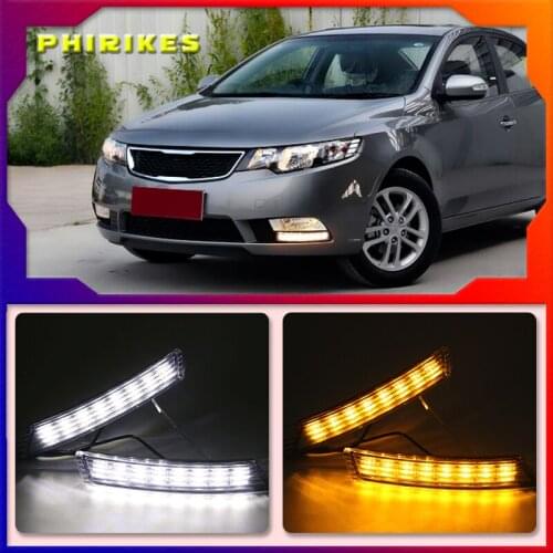 2PCS LED DRL Daytime Running Light Fog Lamp For Kia Forte 2009-2012 with Yellow Turn Signal Indicator style relay