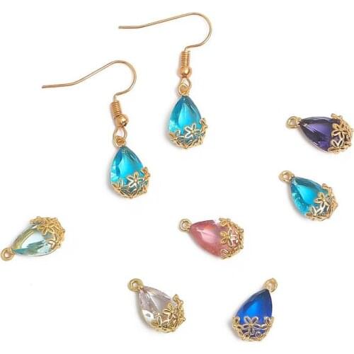 1Pc Water Drop Zircon Shining Crystal Charms Pendands For Diy Earrings Findings Handmade Materials Jewelry Making Accessories