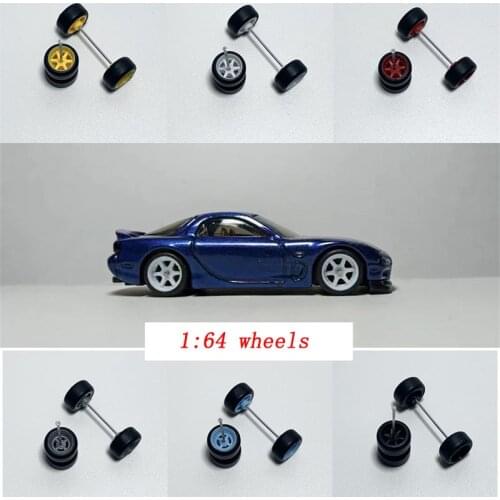 4 Pcs/set 1:64 Tyre with axis Model Tire Diecasts Alloy Rubber Wheel Gears Toy Vehicles General Model For Car Change Accessories