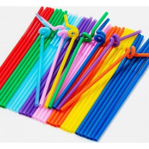 50pcs Disposable Straw Flexible Plastic Straws Striped Multi Color elbow Rainbow Drinking Straws