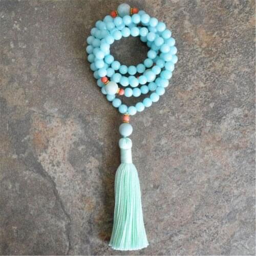 8mm Natural Amazonite 108 Beads Handmade Tassel Necklace Spiritua Spirituality Meditation