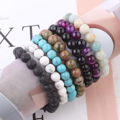 8mm Natural Healing Energy Bracelet Indian Agate Lava Turquoise Stone Beads Bracelet For Men Women Jewelry Yoga Bead Bracelets