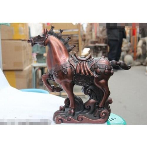 China Palace Red Copper Bronze Feng Shui Wealth Lucky War Horse Art statuary