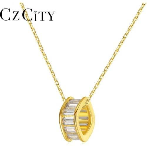 CZCITY 925 Sterling Silver necklace for women Dating Party 2020 Fashion wheel-Shape Clear CZ Stone Jewelry Christmas Gift SE-480