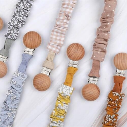 Baby Cotton Pacifier Clip Beech Wood Pacifier Clip Infant Teething Soother Chew Dummy Chains Toys Holder For Nipple Baby Teether