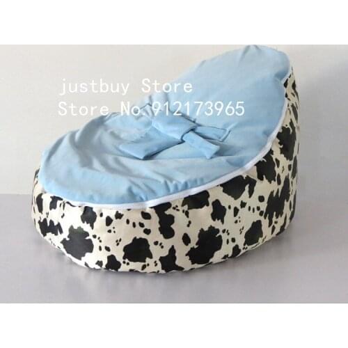 Cow design with purple yellow blue harness cover pattern baby bean bag chair, portable infant beanbag toddlers beds