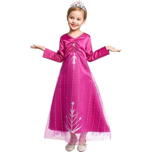 Elsa 2 Sleeping Gown Princess Pajama Elsa Costume for Girls Rose Red Party Maxi Dress Snow Queen Kid Christmas New Year Vestidos