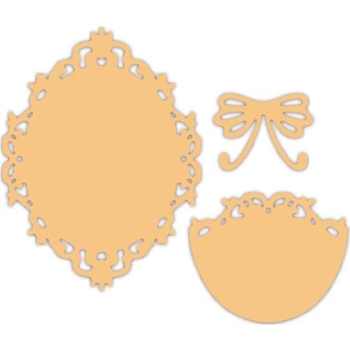 Hemere Bow Lace Oval 3PC Frame Metal Cutting Dies Stencil for DIY Scrapbook Emboss Photo Album Paper Card Decor Craft Knife Mold