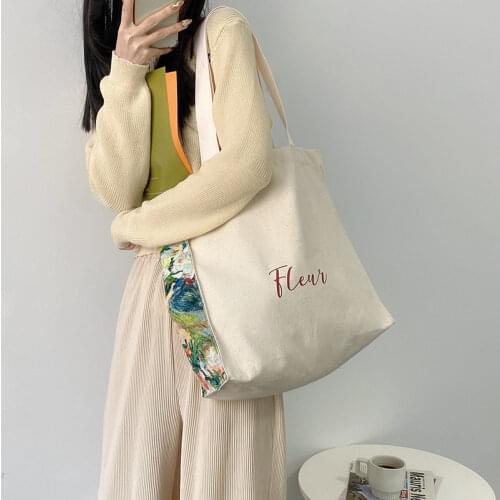 Oil Painting Canvas Fashion Bag for Women Casual Style Female Shopping Bag Simple Ladies Handbags Tote for Girls Sweet Handbag