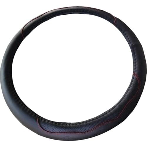 PU Leather Car Steering Wheel Cover Anti-Slip Protection Good Grip Car Accessories for 15 Inch/37-38CM-Black
