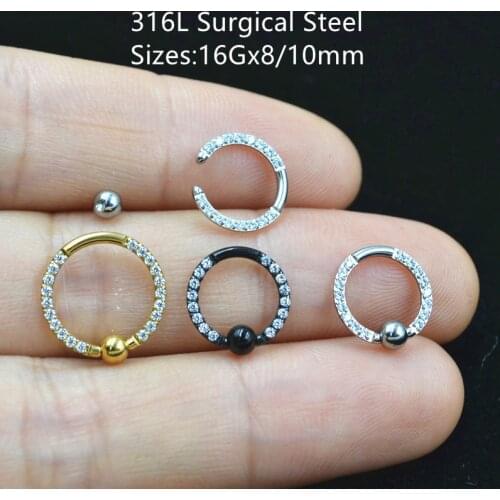 10pcs Body Piercing Jewelry - 16G 316L Surgical Steel CZ Nose Ring Ear Helix Daith Cartilage Tragus Earring Nose Hoop Ring