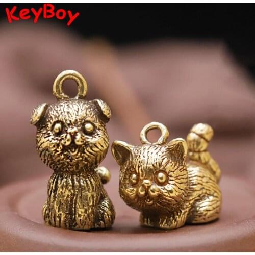 Brass Cartoon Dog Cat Keychain DIY Hanging Accessories Jewelry Cute Animal Kitten Figure Keyring Pendant Children Birthday Gifts