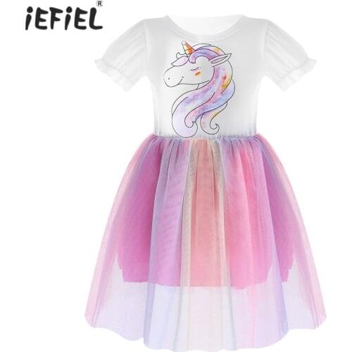 Summer Girls Dress Fashion Kids Princess Dress For Girls Short Sleeves Cute Cartoon Printed Veil Dress Party Flower Girl Dresses