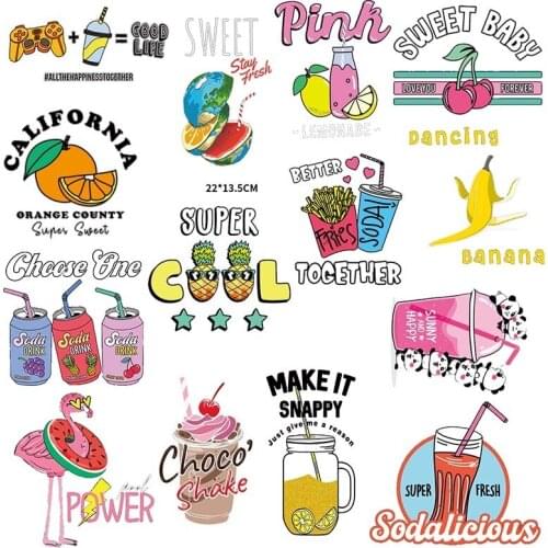 Summer drinks Fruit bananas Pineapple and watermelon Decoration Heat Transfer Iron On T-shirt DIY Patches for Clothing Sticker