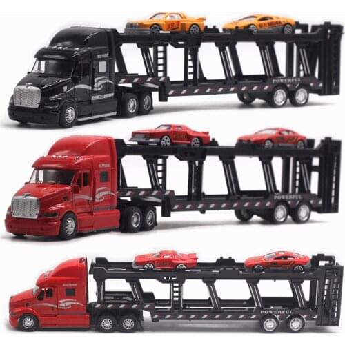 Hot sale Engineering vehicle 35CM large American car Transporter with light music 2 mini cars red truck diecast model cars