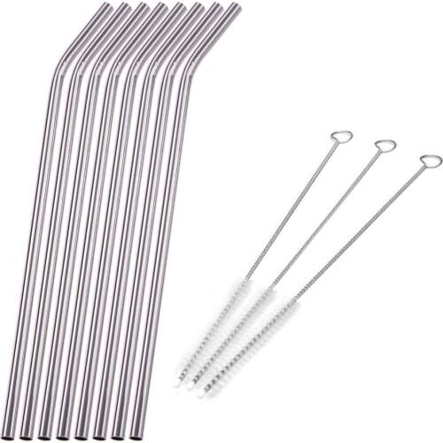 Reusable Metal Drinking Straws Sturdy Bent Straight Drinks Straw with Cleaner Brush Wedding Party Drinking Accessories