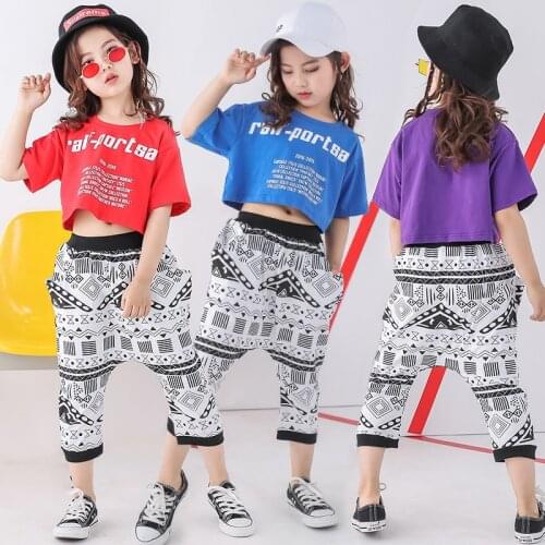 2020 Fashion Childrens Hiphop Clothing Jazz Street Dance Wear Girls Crop Top Harem Pants Set Hip Hop Costumes Kids Stage Outfit