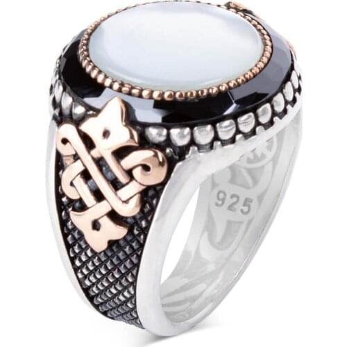White Mother of Pearl Stone 925 Sterling Silver Mens Ring White Ring for Men Silver Ring
