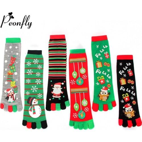 PEONFLY New Autumn Winter New Year Funny Santa Claus Christmas Snow Elk Gift Calcetines Toe Long Sock Cotton Happy Socks Femme
