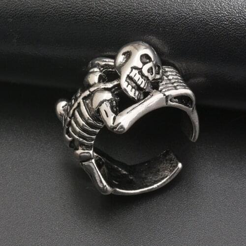 NEW Punk Retro Skeleton Skull Opening Ring For Men Women Fashion Hip Hop Party Ring Accessories Creative Halloween Jewelry Gift