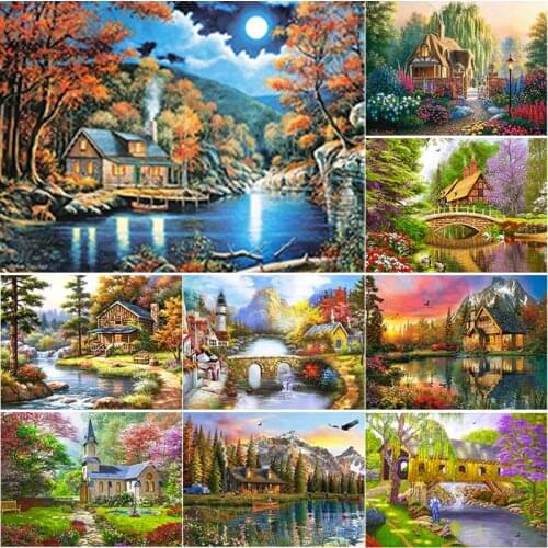 New 5D DIY Diamond Painting Scenery Cross Stitch Scenic Lodge Diamond Embroidery Full Square Round Drill Crafts Home Decor Gift