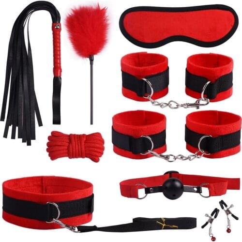 SM Sexy Erotic Suit Adult Sex Toys Goods Leather Handcuff Bondage Kit Suit Ball Whip Kit Bondage Set Couple foe fun games D