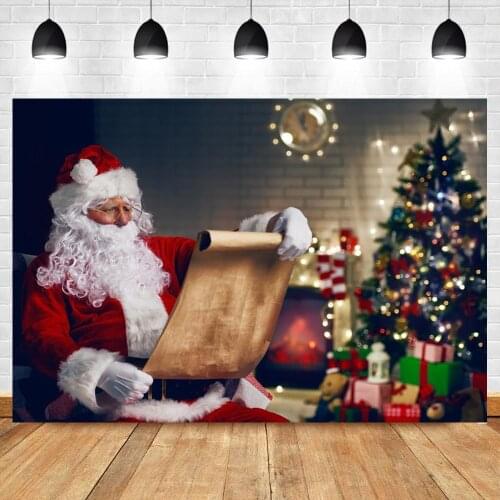 Christmas Backdrops For Photography Santa Clause Tree Gift Fireplace Polka Dot Party Decor Child Photographic Background