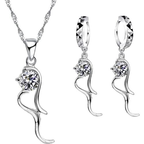 Retail/Wholesale New Handmade Bronze 925 Sterling Silver Pendant Necklace Earrings Cubic Zirconia Jewelry Sets Womens Gift