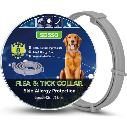 SEISSO Dog Collar Anti Flea Ticks Enhanced with Natural Essential Oils 8 Months Protection Adjustable Waterproof Repels Mosquito