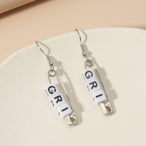 Silver Color Initital Letter Dice Drop Earring Hip Hop Punk Lovely Saftypin Dangle Personality Jewelry For Women Men Party