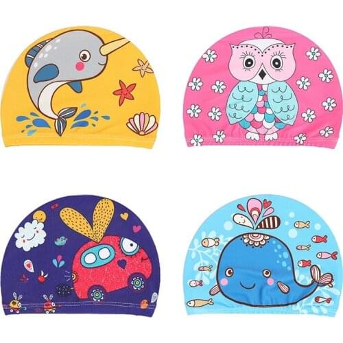 Swimming Cap for Children Elastic Fabric Cute Cartoon for Long Hair Lovely Kids Protect Ears Swim Pool Hat for Boys Girls Swim