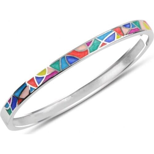 Silverlina Silver Colorful Cabochons Bracelet