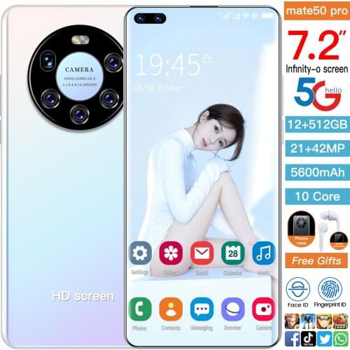 Cectdigi Mate50 Pro Smart Phone 12GB+512GB Memory Android 10.0 21MP+42MP 7.2Screen 5600mAH Battery Face ID Unlock Dual Card
