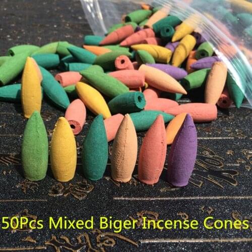 Mixed 50Pcs Big 3.5cm Natural Reflux Tower Incense Rose Osmanthus Sakura Smoke Cone Backflow Incense Bullet Or Ceramic Burner