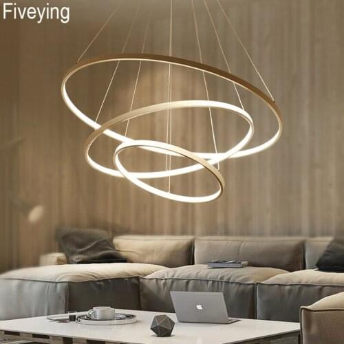 FiveYing Modern LED Pendant lights 3/2/1 Circle Rings acrylic aluminum body for living room dining room Hanging Ceiling Fixture