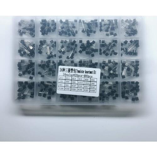 480pcs TO-92 Transistor Assorted Kit With Box Pack 24 Value S9012 S9013 S9014 S9015 S8050 S8550 2N2222 2N3904 2N3906 BC547
