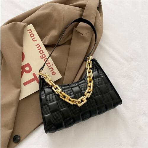 Shoulder Underarm Bags Vintage PU Leather Solid Color Casual For Women Fashion Thick Chain Ladies Simple Small Shoulder Handbags