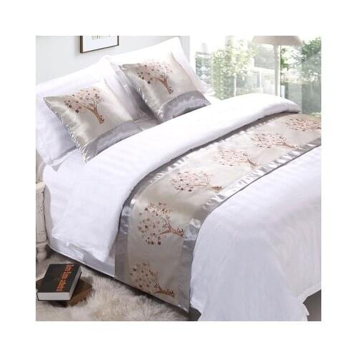 High grade trees lack blue bed runner European Style Embroidery Bedspread Pillowcase Decoration for Home Hotel Living Room